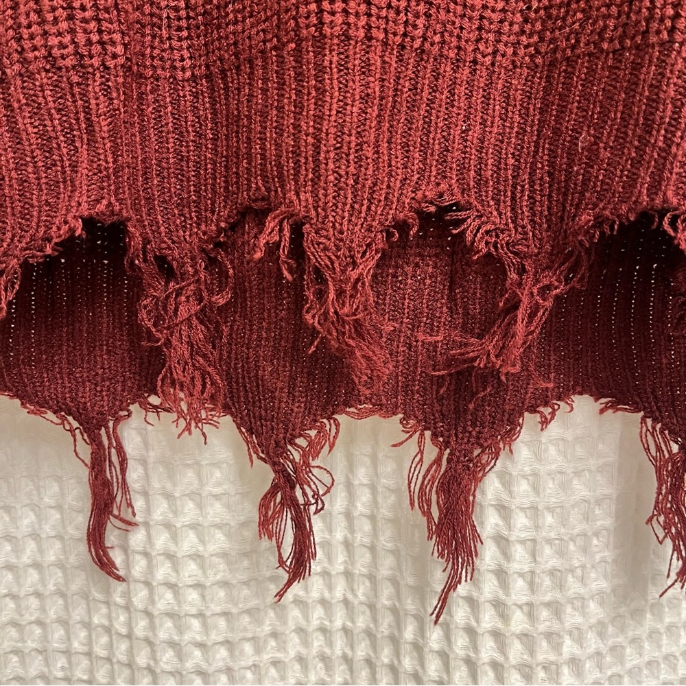 Rue21 Maroon V-Neck Distressed Sweater - Picture 3 of 5